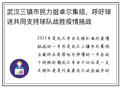 武汉三镇市民力挺卓尔集结，呼吁球迷共同支持球队战胜疫情挑战