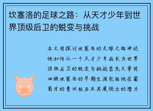 坎塞洛的足球之路：从天才少年到世界顶级后卫的蜕变与挑战