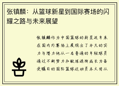 张镇麟：从篮球新星到国际赛场的闪耀之路与未来展望